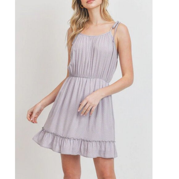 Lazy Sundays Lavender Ruffle Fit & Flare Tie Shoulder Mini Dress Size Medium - Picture 1 of 10